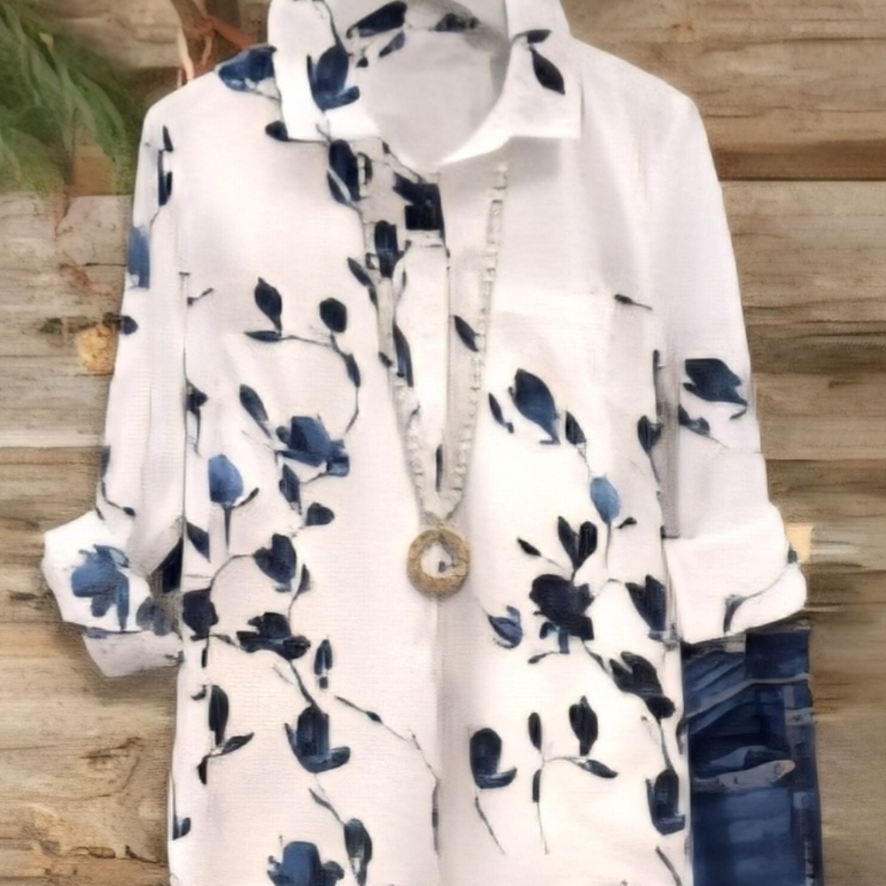 Floral Print Women's Top - Blue and White. NEVER WORN